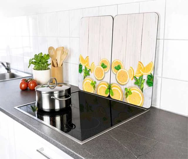 Karščiui atsparios plokštės orkaitės apsaugai, 2 stiklo plokštės su dekoratyviniu raštu + neslidžios kojelės - 52 x 30 cm, WENKO