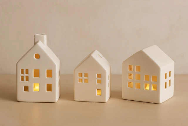 Home Styling Collection Keraminiai LED SCANDI nameliai, 3 šviesų dekoracijos