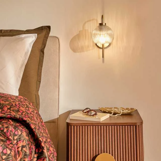 Lamp Kugel sieninis šviestuvas KRYS, aukso ir stiklo, aukštis 30 cm
