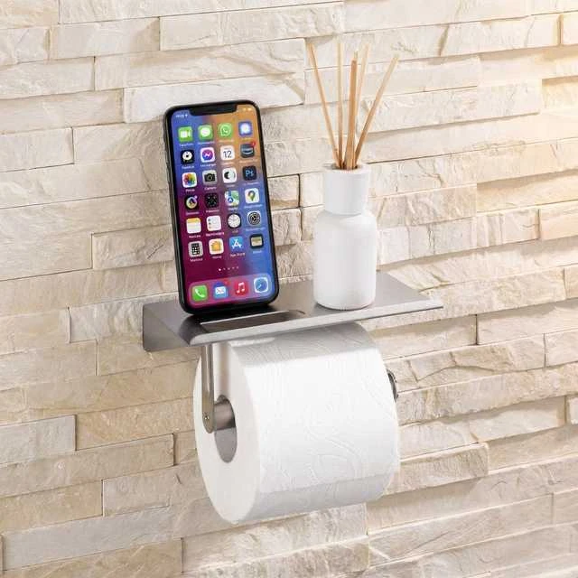 Maximex Laikiklis na papier toaletowy su półką na telefon, nerūdijantis plienas
