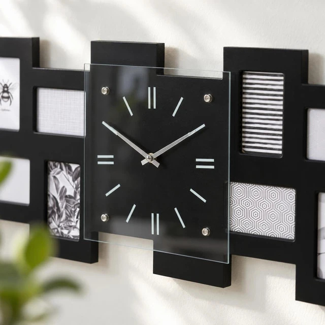Home Styling Collection Sieninis laikrodis su 10 juodų nuotraukų rėmelių, 80 x 4 x 26 cm