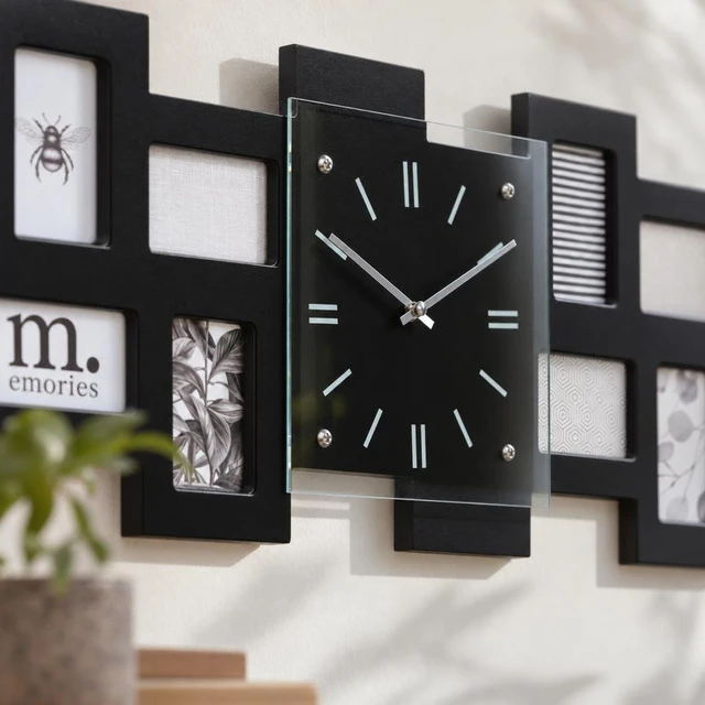 Home Styling Collection Sieninis laikrodis su 10 juodų nuotraukų rėmelių, 80 x 4 x 26 cm