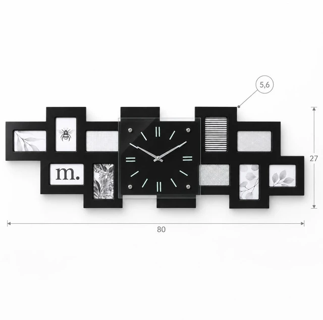 Home Styling Collection Sieninis laikrodis su 10 juodų nuotraukų rėmelių, 80 x 4 x 26 cm