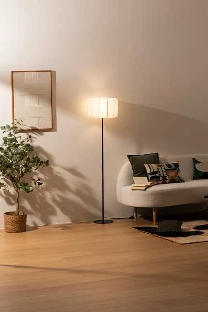 Atmosphera Lamp Pastatomas šviestuvas svetainei TOBIE su medvilniniu gaubtu, Ø 37 x 150 cm