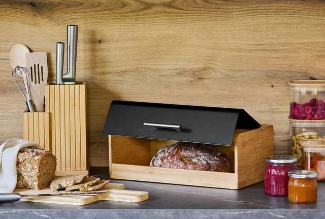 Large bamboo bread box ZELLER, juodas, 36 x 20 x 13 cm