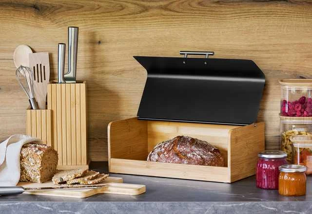 Large bamboo bread box ZELLER, juodas, 36 x 20 x 13 cm