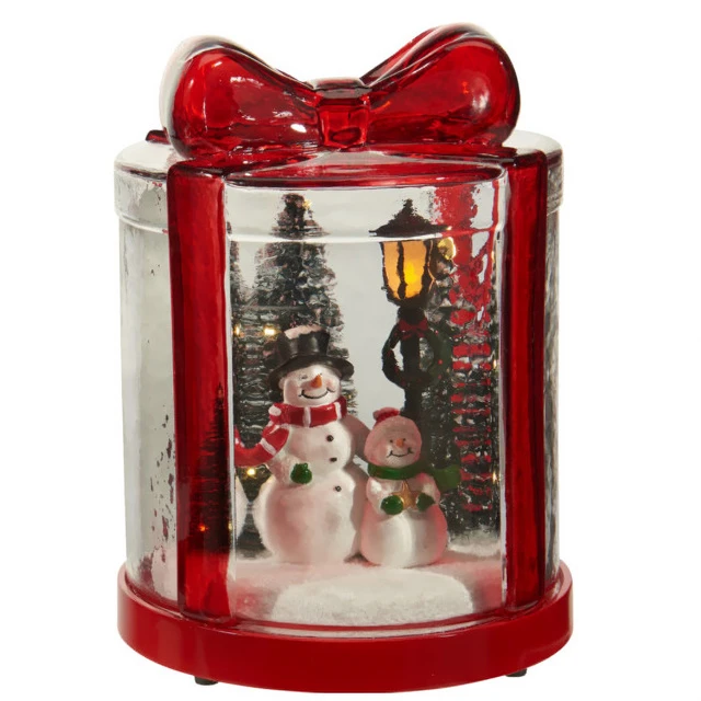 Home Styling Collection LED kalėdinis žibintas, stiklinė dovana su sniego seniais, 13 x 13 x 17 cm