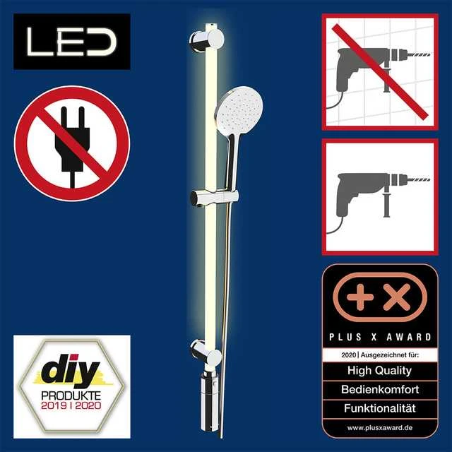 LED dušo laikiklis su dušo ausinėmis, 12 spalvų, komplektas, WENKO