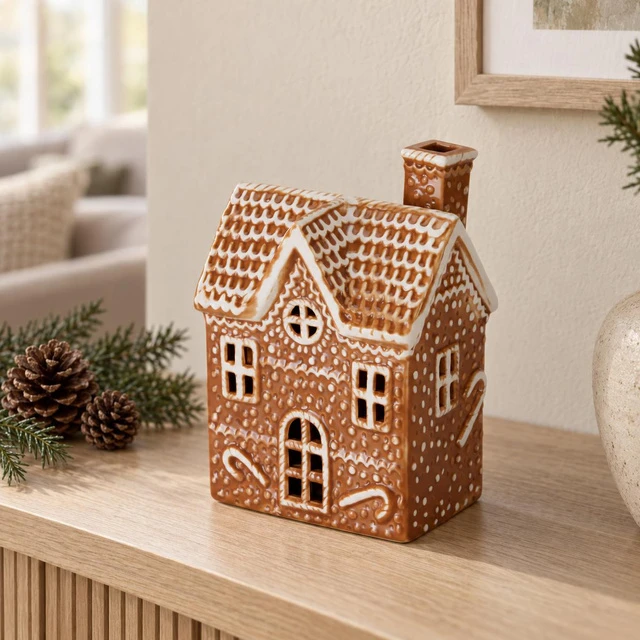 LED porcelianinis meduolių namelis, kalėdinė dekoracija, 13,6 × 9,4 × 19,6 cm