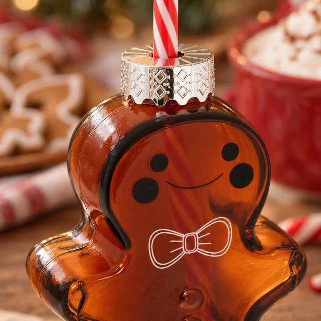 Atmosphera Glass mug in the shape of a gingerbread man with a straw, 280 ml
