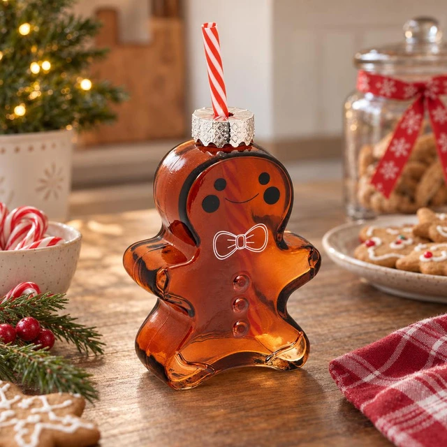Atmosphera Glass mug in the shape of a gingerbread man with a straw, 280 ml