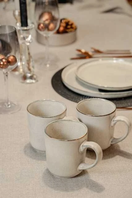 Excellent Houseware Rinkinys pietų servizas, dubuo, lėkštė, lėkštė, puodelis, 16 dalių