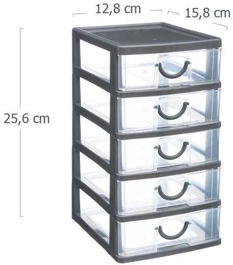 5five Simply Smart Mąstymo organizatorius su 5 stalčiais, 13 x 16 x 26 cm, pilkas