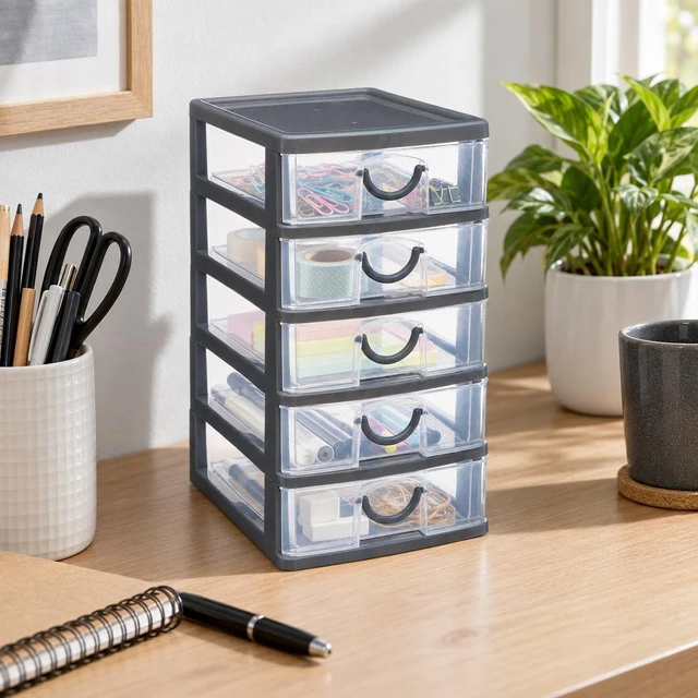 5five Simply Smart Mąstymo organizatorius su 5 stalčiais, 13 x 16 x 26 cm, pilkas