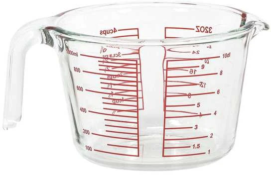 Excellent Houseware LUNU stiklinis virtuvės matavimo puodelis, 1 l