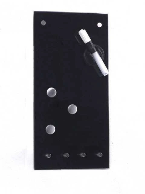 MEMO stiklo lenta užrašams, juoda + 3 magnetai ir 4 kabliukai, 40x20 cm, ZELLER
