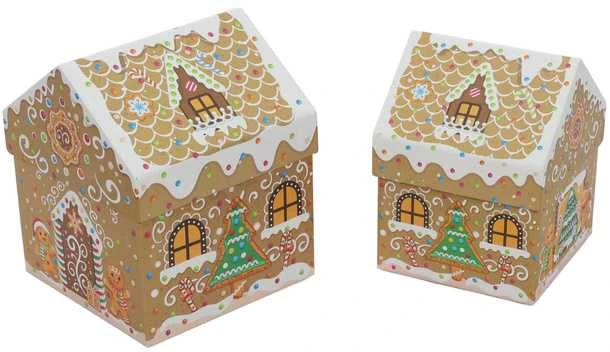 Home Styling Collection PIECES Kalėdinės dėžutės namelio formos, 2 dalių rinkinys.