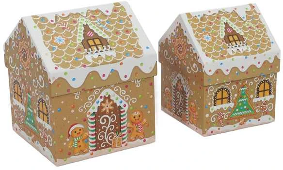 Home Styling Collection PIECES Kalėdinės dėžutės namelio formos, 2 dalių rinkinys.