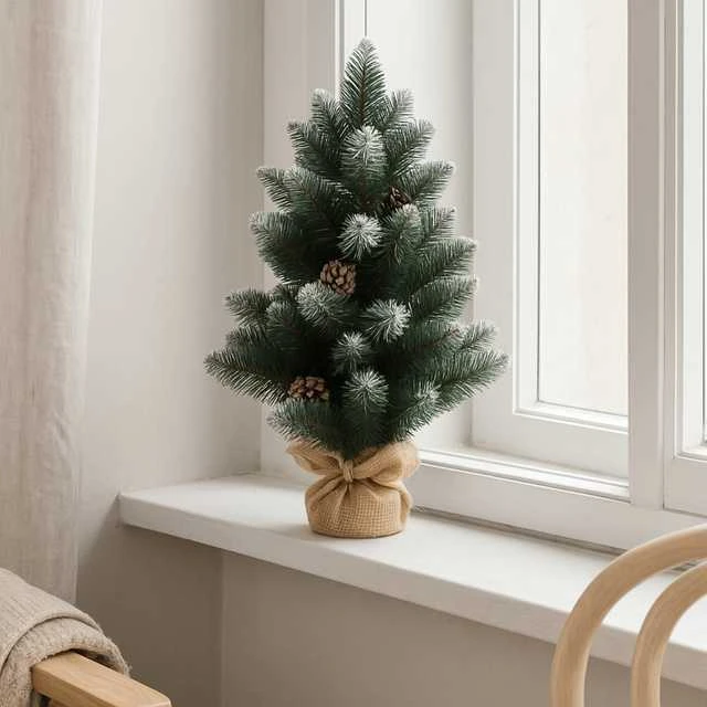 Sniegu padengta dirbtinė Kalėdų eglutė su pušies kankorėžiais, 60 cm