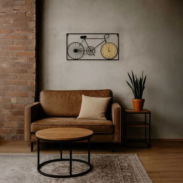 Home Styling Collection Metalinė sienų apdaila retro dviratis ir laikrodis, 60 x 32 x 5 cm