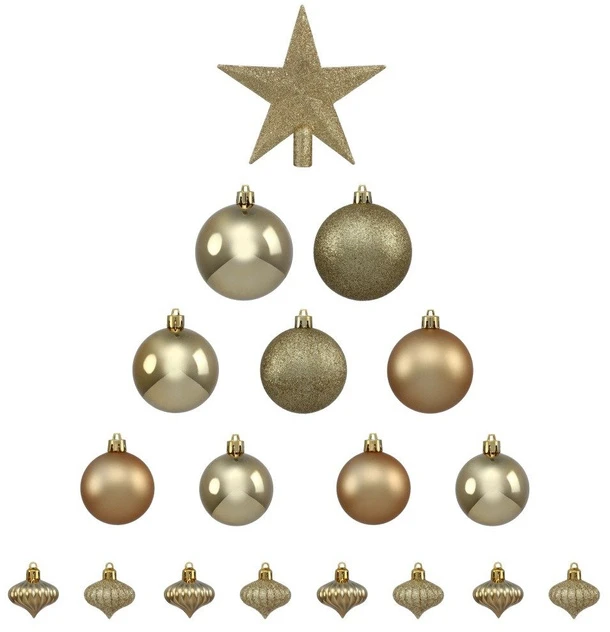 Fééric Lights and Christmas Auksinių kalėdinių papuošalų rinkinys su žvaigždute, 18 elementų