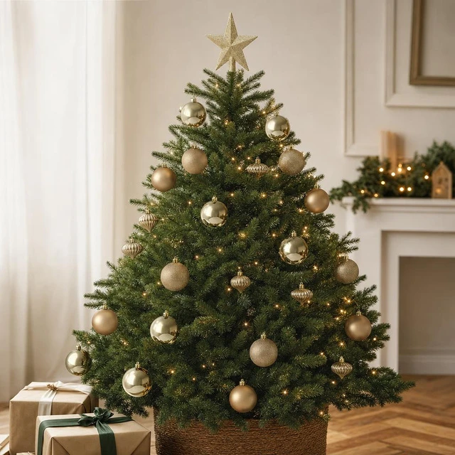 Fééric Lights and Christmas Auksinių kalėdinių papuošalų rinkinys su žvaigždute, 18 elementų
