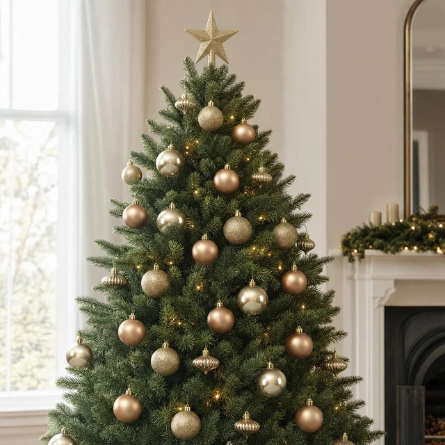 Fééric Lights and Christmas Auksinių kalėdinių papuošalų rinkinys su žvaigždute, 18 elementų