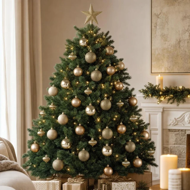 Fééric Lights and Christmas Auksinių kalėdinių papuošalų rinkinys su žvaigždute, 18 elementų