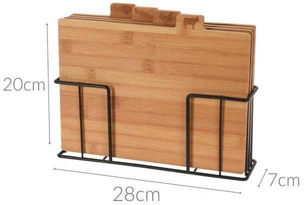 Excellent Houseware PIECES Bambukinės pjaustymo lentos, 4 dalys ant metalinio stovo