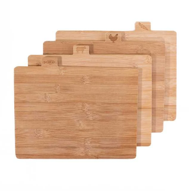 Excellent Houseware PIECES Bambukinės pjaustymo lentos, 4 dalys ant metalinio stovo