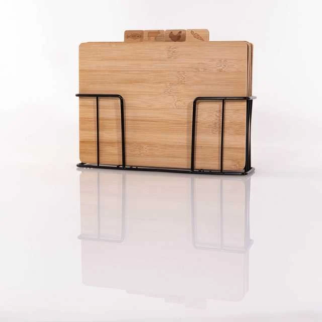 Excellent Houseware PIECES Bambukinės pjaustymo lentos, 4 dalys ant metalinio stovo