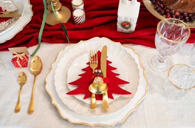 Home Styling Collection PIECES Kalėdinės stalo įrankių kišenės Kalėdų eglutė, 4 vnt