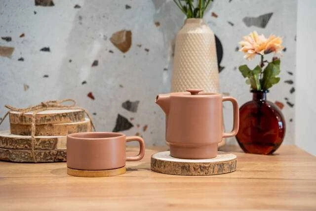 Home Styling Collection PIECES NATŪRALIŲ medinių plokščių pagalvėlės, rinkinyje 4 vnt