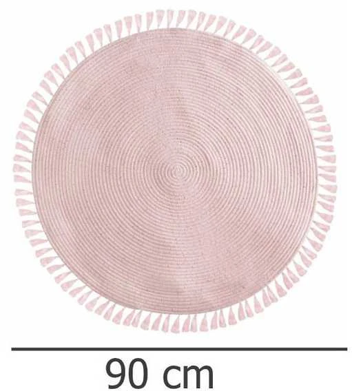 Rožinis 90 cm skersmens kilimas su kutais