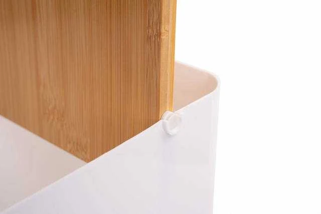 5five Simply Smart Bamboo Plastikinė šiukšlių dėžė su bambukiniu dangteliu, 5L, baltas