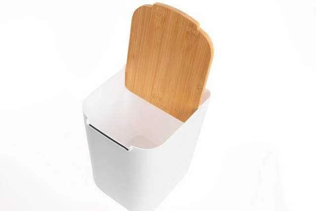 5five Simply Smart Bamboo Plastikinė šiukšlių dėžė su bambukiniu dangteliu, 5L, baltas