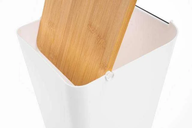 5five Simply Smart Bamboo Plastikinė šiukšlių dėžė su bambukiniu dangteliu, 5L, baltas