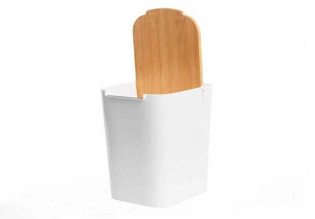 5five Simply Smart Bamboo Plastikinė šiukšlių dėžė su bambukiniu dangteliu, 5L, baltas