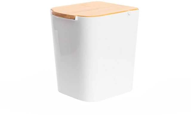 5five Simply Smart Bamboo Plastikinė šiukšlių dėžė su bambukiniu dangteliu, 5L, baltas