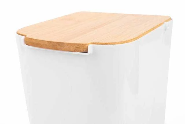 5five Simply Smart Bamboo Plastikinė šiukšlių dėžė su bambukiniu dangteliu, 5L, baltas