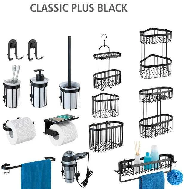 Popieriaus laikiklis su lentyna Classic Plus, spalva juoda, WENKO