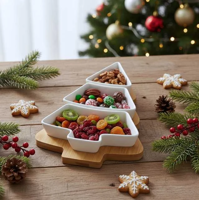 Home Styling Collection Porceliano užkandžių rinkinys 4 dalių - Kalėdų medžio formos indai