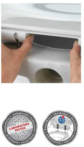 Premium WENKO klozeto sėdynė, patvari ir higieniška klozeto sėdynė — Fix-Clip medžiaga Duroplast