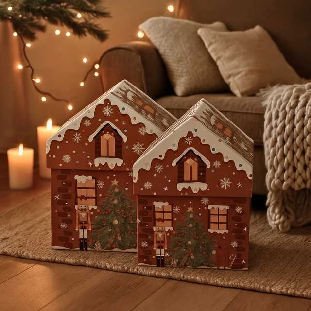 Home Styling Collection PIECES Kalėdinės dėžutės namelio formos, 2 dalių rinkinys.
