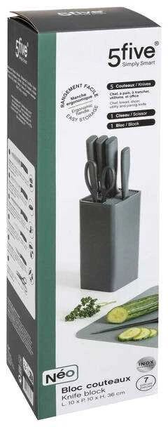 5five Simply Smart 5 NEO virtuvinių peilių rinkinys stove + žirklės, 7 elementai