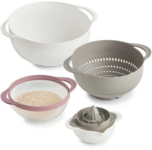 Zeller Daugiafunkcinis virtuvės komplektas, 5 vnt., balta / pilka / uoginė 12x7, 15x7,5, 18,5x8, 22x12, 26x12,5 cm