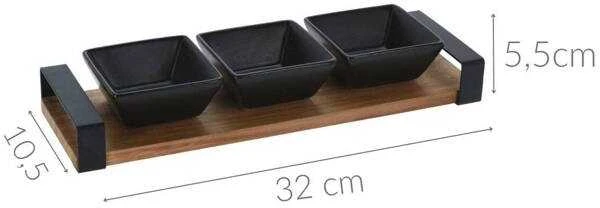 KOOPMAN Užkandžių dubenėlių keraminė juoda ant padėklo 32 cm 4 vnt.