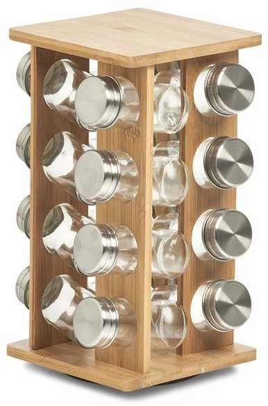Rotary Rotacinė prieskonių lentynėlė + 16 indelių, 30 cm, bambukas, ZELLER