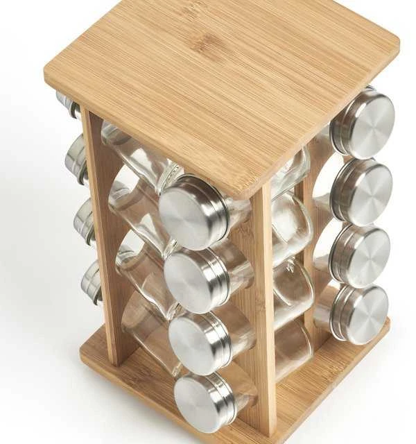 Rotary Rotacinė prieskonių lentynėlė + 16 indelių, 30 cm, bambukas, ZELLER