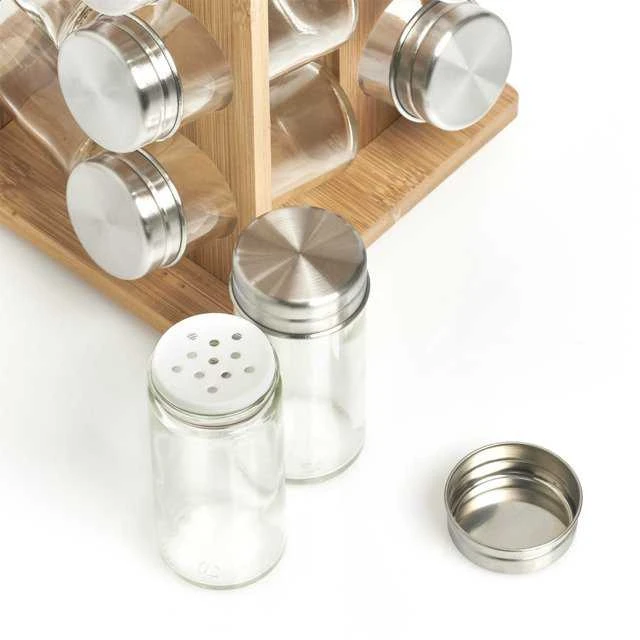Rotary Rotacinė prieskonių lentynėlė + 16 indelių, 30 cm, bambukas, ZELLER